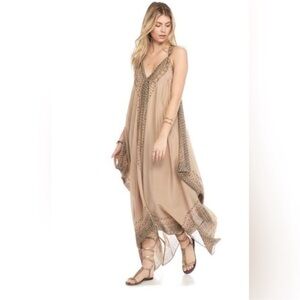 Free People Merida Printed Maxi Dress beaded bohemian vacation Large